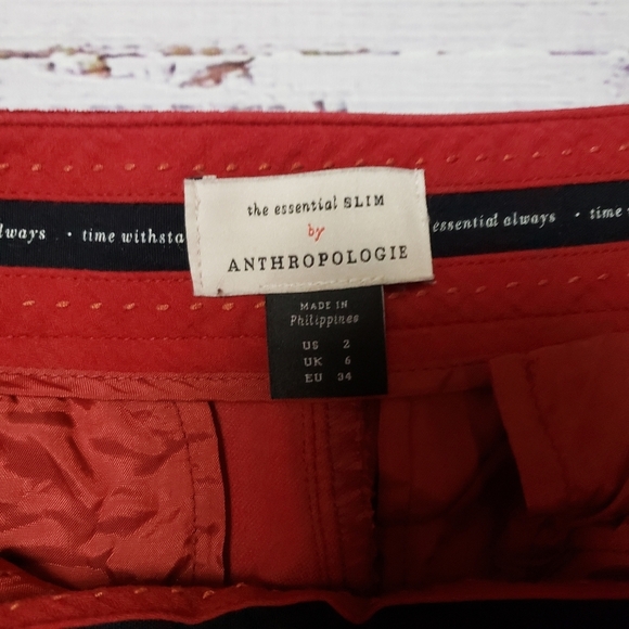 Anthropologie The Essential Slim Red High Waist Velvet pants Trousers  Size 2 - Picture 4 of 14